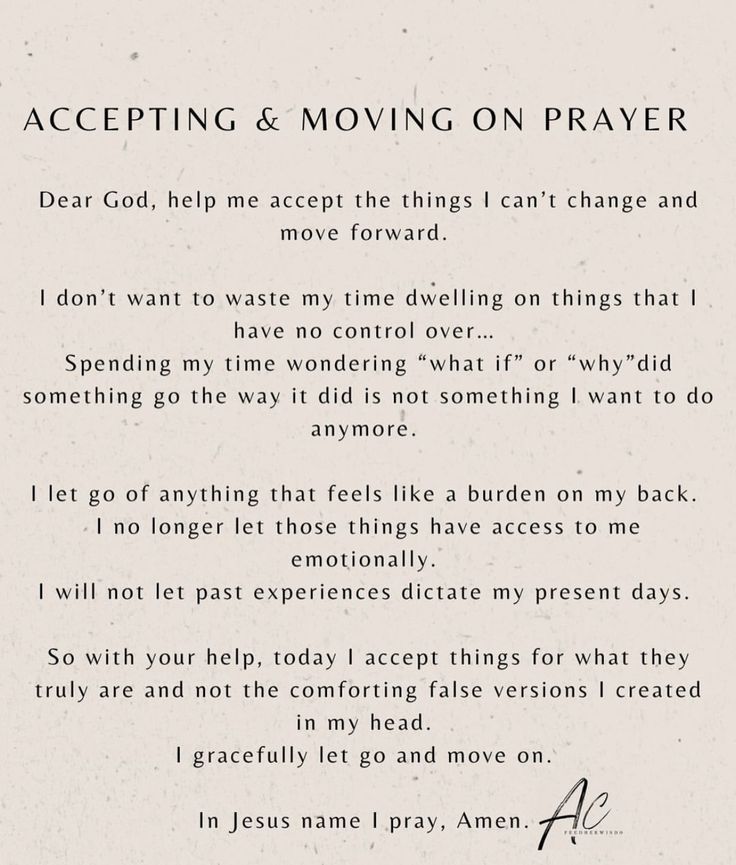 a poem written in black and white with the words accepting & moving on prayer