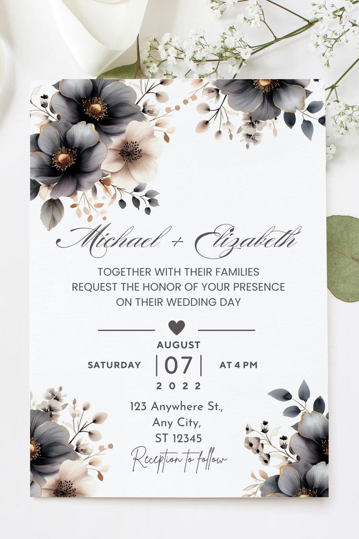 Floral Wedding Invitation Template Free Free Wedding Invitation Templates, Free Wedding Invitations, Using Canva, Diy Print, Floral Wedding Invitation, Elegant Invitations, Custom Wedding Invitations, Diy Prints, Free Wedding