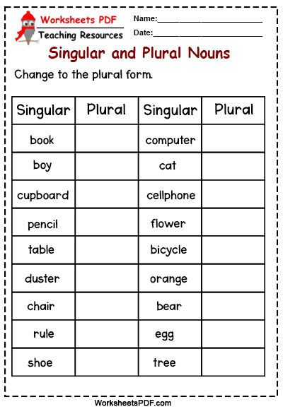 worksheet for singular and punal nounts in english with pictures on it