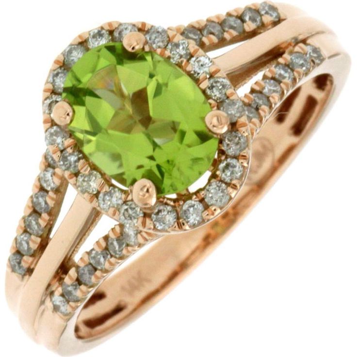 Royal Radiant 14K Rose Gold Peridot & Diamond Ring - 1.25 Carat Oval Peridot - Sparkling Diamond Accents Luxury Peridot Diamond Ring For Formal Occasions, Peridot Color, Sparkling Diamond, Peridot Ring, Royal Jewelry, The Glow, Vibrant Green, Sparkle Diamonds, The Rose