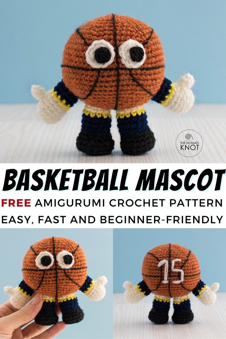 the instructions for crocheted basketball mascot are shown