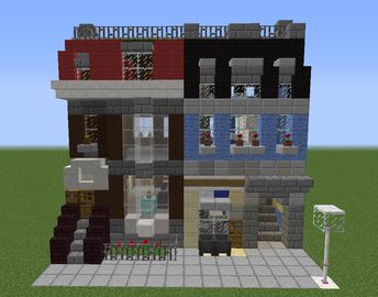 an image of a house made out of legos in minecraft with lots of windows and balconies