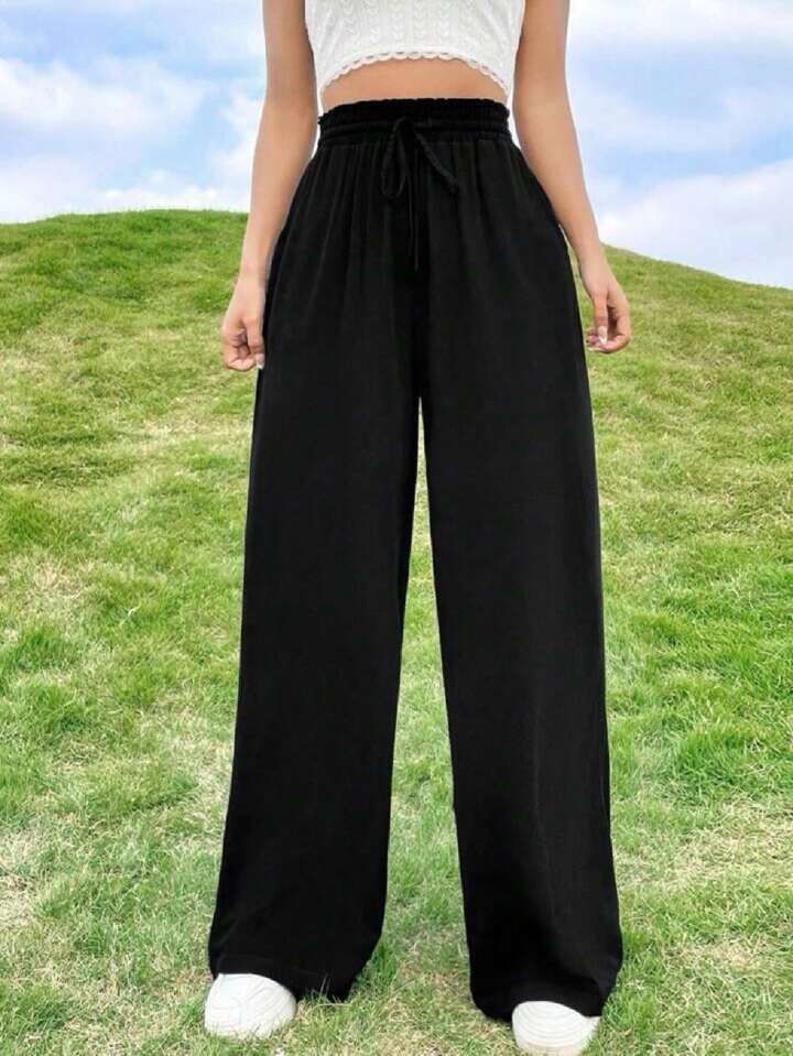 Calça Pantalona lisa duna com bolso Moda Feminina | SHEIN Brasil Shein Brasil, Estilo Preppy, Wide Leg Trousers, Ribbed Knit, Wide Leg, Trousers, High Waisted, Quick Saves