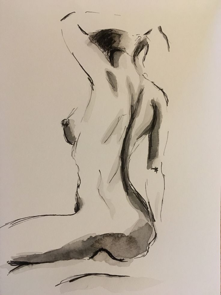 a black and white drawing of a naked woman