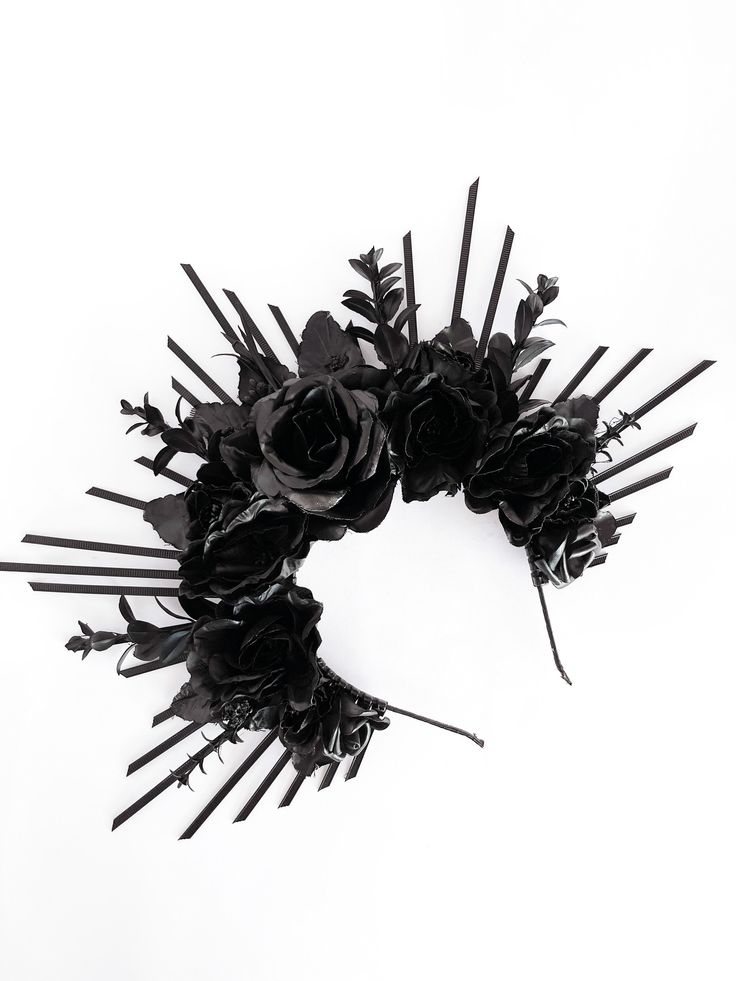 Halloween headband, Black halo crown, Fall Flower Crown, Black headdress, Crown black roses, Goddess zip tie, Black roses headdress A gorgeous Handmade Halo crown with black flowers and leaves. The height of the composition is 6 inches (13 cm) The size of this headdress is universal for adult person. It sits soft and comfortable on the head and you can dance and move a long time. Shipping time of the items located in the USA stock typically takes 1-4 business days in the USA. For any questions p Sun Headband, Black Halo Crown, Fall Crown, Christmas Headpiece, Fall Flower Crown, Woodland Crown, Headpiece Diy, Crown For Women, Halo Crown