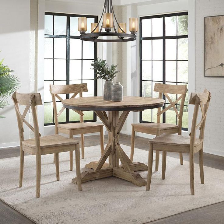 Callista Round Dining Set - Chapin Furniture Table Base Design, Round Dining Room Sets, Round Dining Table Sets, Wood Table Bases, Round Dining Room, Round Dining Set, Crossback Chairs, Folding Dining Table, Metal Dining Table