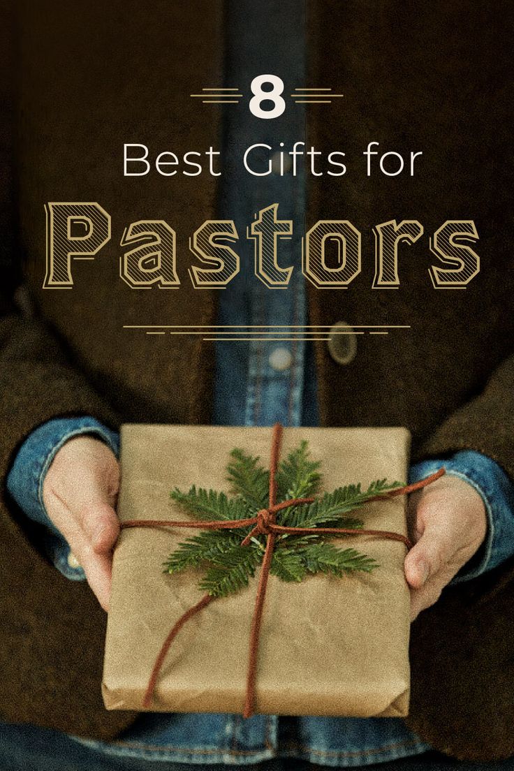 a person holding a present wrapped in brown paper with the words 8 best gifts for pastors