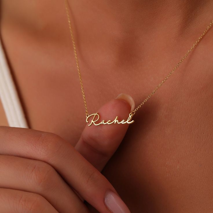 Name Necklace Gold Nameplate Necklace 14k Solid Gold Custom - Etsy Best Gift For Sister, Nameplate Necklace Gold, Name Necklace Gold, Sweet 16 Gifts, Mama Necklace, Name Necklaces, Nameplate Necklace, Gold Name Necklace, Name Jewelry