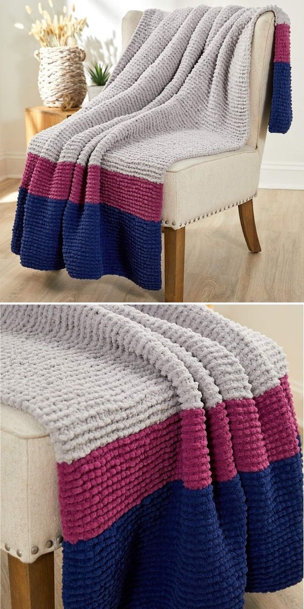 two pictures of a couch with a blanket on it and the same one in different colors