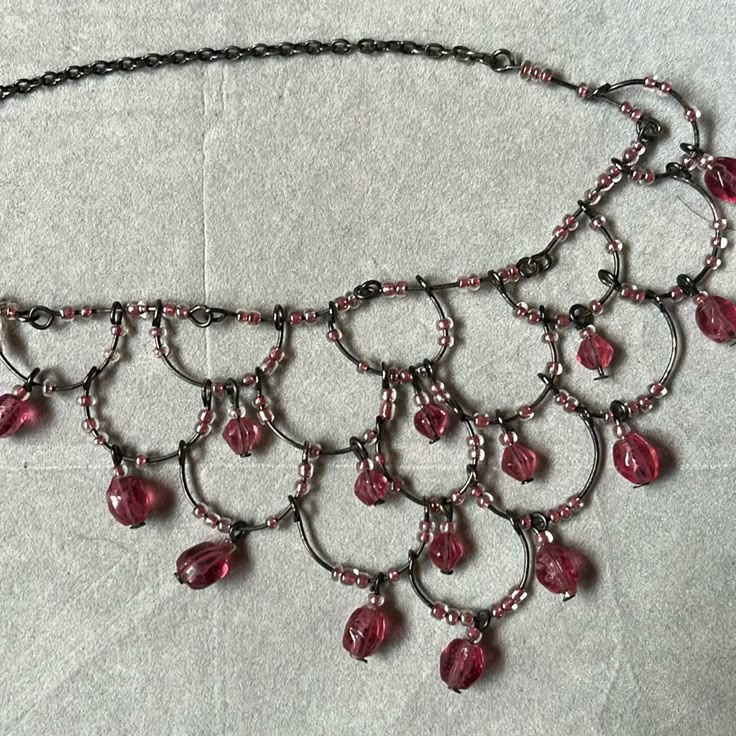 Pink Beaded Necklace. Never Worn. Open To Reasonable Offers. Whimsigoth Jewelry, Pink Beaded Necklace, Pomegranate Necklace, Twin Beads, Beadwork Necklace, Beaded Jewelry Necklaces, Woven Necklace, Wire Necklace, Necklace Ideas