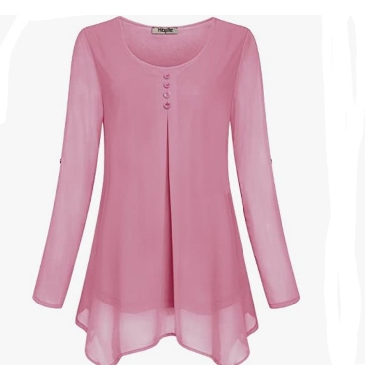 Hibelle Women's Roll-Up Long Sleeve Round Neck Casual Chiffon Blouse Top Color: Rose Pink Sized: Medium, Xl, 2xl New, Never Worn (Some Without Price Tags) This Is A Beautiful, Dressy Tunic Top. It Has A Chiffon Over Blouse With An Opaque Under-Blouse. Sheer Sleeves. It Hangs Well Perfect For School, Work, Church, Special Events And More! So Versatile And Can Be Paired With Skirts, Leggings, Slacks, Jeans, Shorts, Etc With Sleeve Rolled Up Or Straight. 629 Pink Chiffon Blouse For Fall, Casual Pink Chiffon Top, Casual Chiffon Top For Layering, Casual Pink Chiffon Blouse, Pink Long Sleeve Chiffon Top, Flowy Pink Chiffon Blouse, Long Sleeve Pink Blouse For Layering, Chic Pink Blouse For Layering, Elegant Pink Chiffon Top