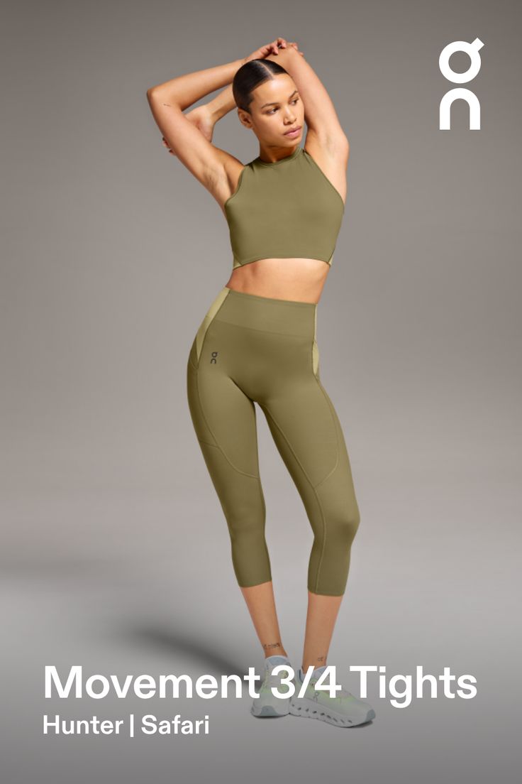 Soft, sweat-wicking, and with side pockets to hold your phone – this cropped take on classic tights are ideal for everyday wear. Pair them with your favorite On sneaker | On Women's Movement 3/4 Tights in Hunter/Safari, Size: Small. All-day, low-intensity workouts, ultra-soft. Workout, Travel. Performance Running | Recycled Polyamide/Recycled Polyester High Stretch Athleisure Activewear Capris, Sporty Capri Length Workout Activewear, Athleisure Capri Length Activewear, Compression Athleisure Activewear Capri Length, Compression Athleisure Activewear Capri, Athleisure Compression Capri Length Activewear, Compression Capri-length Athleisure Activewear, Sporty Fitted Capri Length Activewear, Sporty Fitted Capri-length Activewear