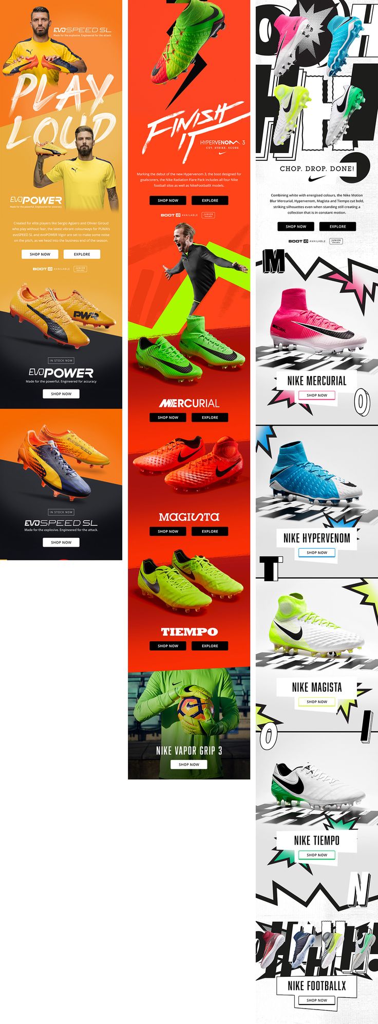 an image of the different types of shoes on display in this poster set, each with their own logo and brand name