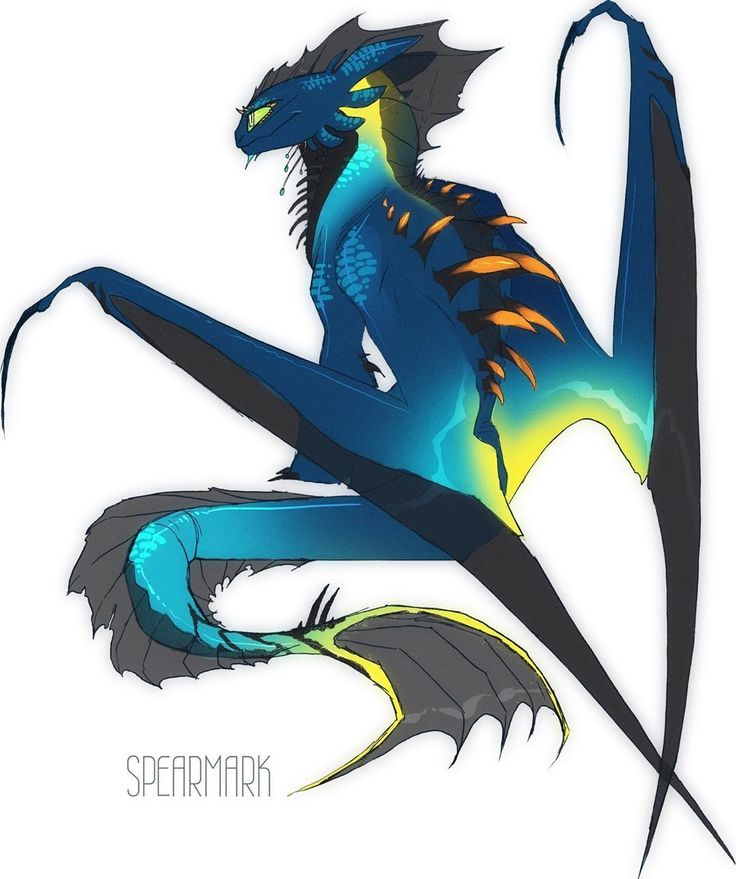 a blue and yellow dragon sitting on top of a white background with the words spearmark written below it