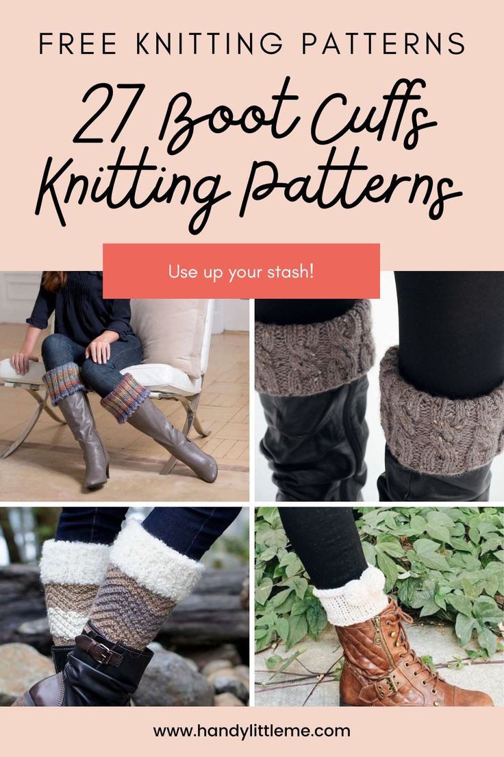 knitted boots and leg warmers with text overlay that reads, free knitting patterns for