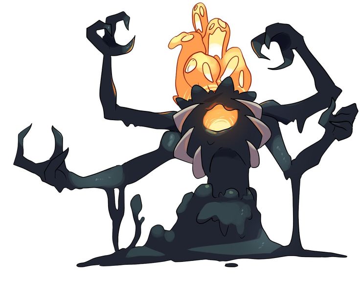 a drawing of a demon with two hands up in the air and one hand on his head