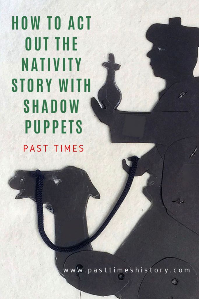 a silhouette of a man holding a bottle and a dog with the caption how to act out the nativity story with shadow puppets past times