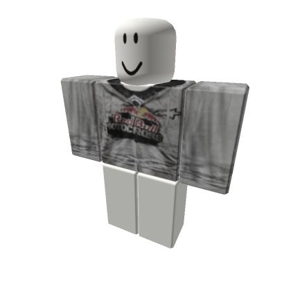 a lego man is standing in front of a white background and wearing a shirt with a red bull on it