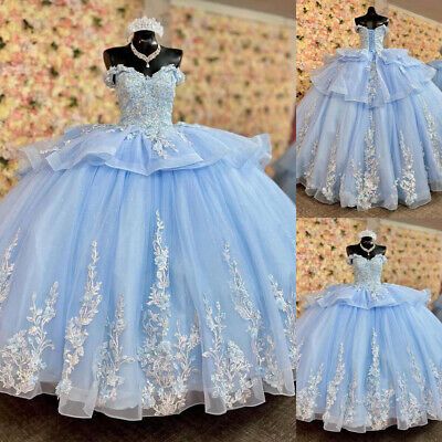 (eBay) Find many great new & used options and get the best deals for Princess Sky Blue Ruffles Quinceanera Dresses Sweet 15 16 Prom Party Ball Gowns at the best online prices at eBay! Free shipping for many products! Quinceanera Dresses Cinderella Blue, Long Sleeve Sweet 16 Dress, Bahama Blue Quinceanera Dress, Icy Blue Quinceanera Dresses, Light Blue With Gold Quinceanera Dresses, Quinceanera Dresses Sky Blue, Quinceanera Dresses Blue Cinderella, Baby Blue Dress Quinceanera, Quince Dresses Pastel