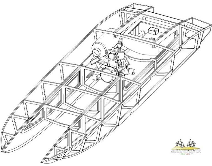 a drawing of a boat that is in the water with an engine attached to it