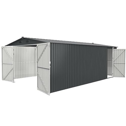 PRICES MAY VARY. Large Storage Space: This 20x13 FT outdoor shed offers 260 sq ft of floor space, perfect for storing your car, truck, bike, tools, lawnmower, and more. Easy Access: The double hinged doors in the front allow for easy entry and exit, while the side door provides additional convenience. The doors are lockable for added security. Excellent Ventilation: With 4 vents in the front and back, this sheds & outdoor storage clearance ensures proper airflow and ventilation, preventing odors Metal Garage, Outdoor Storage Shed, Metal Garages, Garage Shed, Outdoor Sheds, House Building, Outdoor Storage Sheds, Side Window, Garbage Can