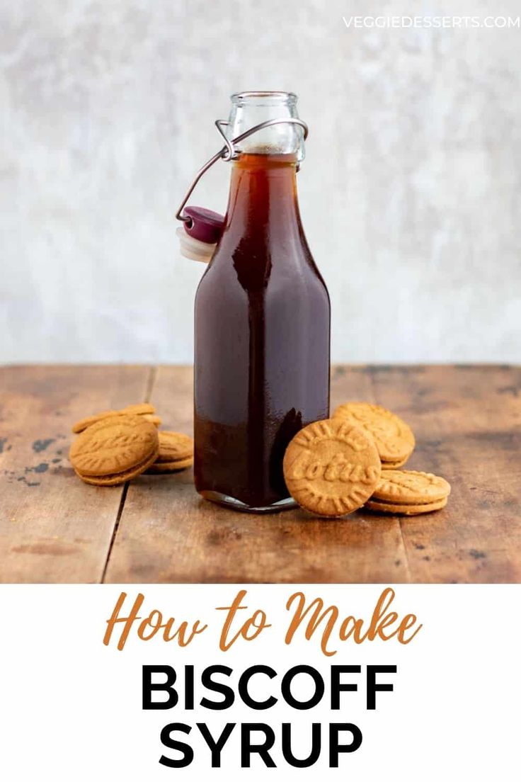 how to make biscoff syrup in a glass bottle with cookies on the side