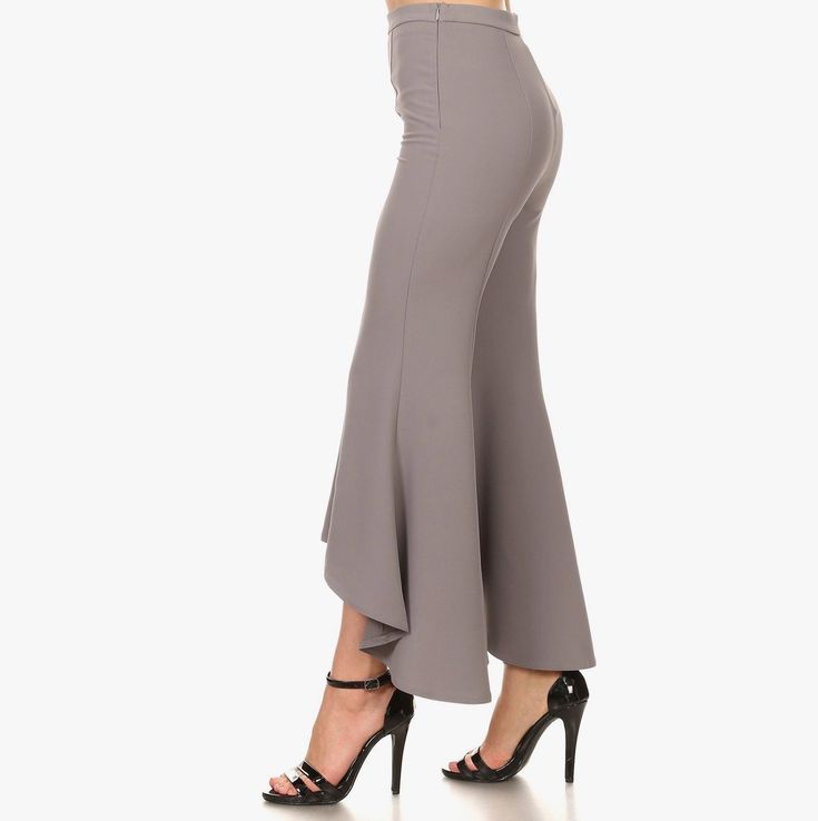 Introducing our Frankie High Waisted Bell Bottom Pants. Elevate your style with these luxurious, wide-leg pants. Crafted with a high waist, they elongate your silhouette while the bell bottom design adds a touch of vintage glamour. Perfect for any occasion, these pants will make a statement wherever you go. Solid, high waisted wide leg pants in a fitted style. Bell Bottom with a zip up closure, flared and hi-lo hem, and pleats. Elevate your wardrobe with our Frankie High Waisted Wide Leg Pants! Luxury Wide Leg Flared Hem Pants, Luxury Fitted Pleated Wide Leg Pants, Luxury Fitted High-waisted Pants, Luxury Vintage Flare Bottoms, Luxury High-waisted Pleated Bottoms, Luxury Wide Leg Pants With Flared Hem, Luxury High Waist Pleated Pants, Luxury Fitted Flares With Flared Hem, Luxury Solid Pleated Pants