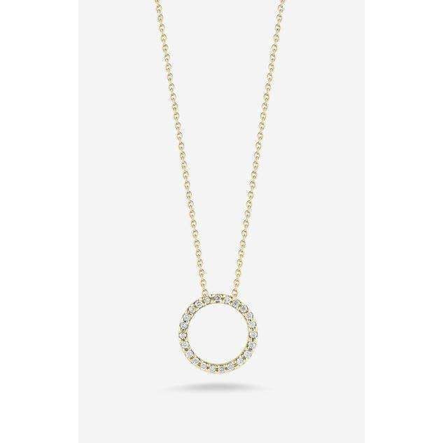 Understated and yet beautiful, available in 18k white or yellow gold this circle pendant is set with a total weight of 0.09ct in sparkling diamonds and is hung from a 16-18" adjustable cable chain.Style# 001258AWCH 14k Gold Necklaces With Pave Setting Round Pendant, Fine Jewelry Brilliant Cut Diamond Circle Necklace, Fine Jewelry Circle Necklace In Cubic Zirconia, Circle Diamond Necklace With Brilliant Cut, Yellow Gold Necklace With Diamond Accents, Open Circle, Gold Diamond Circular Necklace, Yellow Gold Round Cut Diamond Necklace With Adjustable Chain, Brilliant Cut Diamond Circle Necklace, Brilliant Cut Circular Diamond Necklace