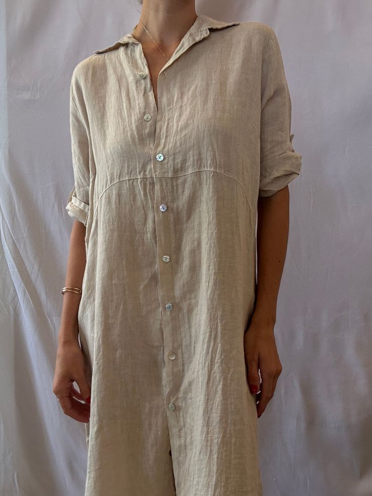 Flounder Linen Dress Featuring a button up linen midi dress Style Number 884709 One Size Maxi Jumpsuit, Purse Scarf, Athleisure Tops, Midi Dress Style, Silk Bottoms, Shorts Sweatpants, Linen Midi Dress, Leather Denim, A Button