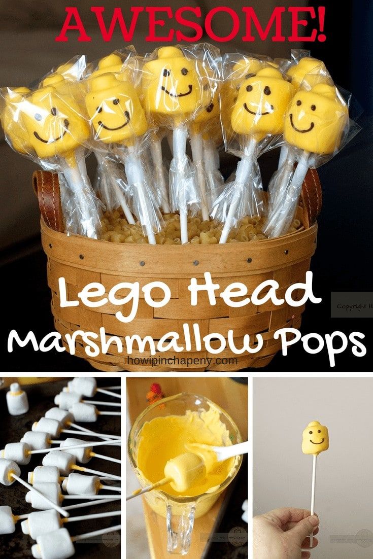 lego head marshmallow pops are in a basket