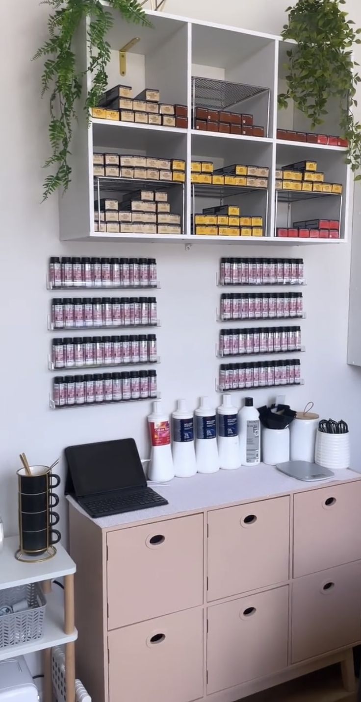 a room filled with lots of different types of bottles and containers on top of shelves