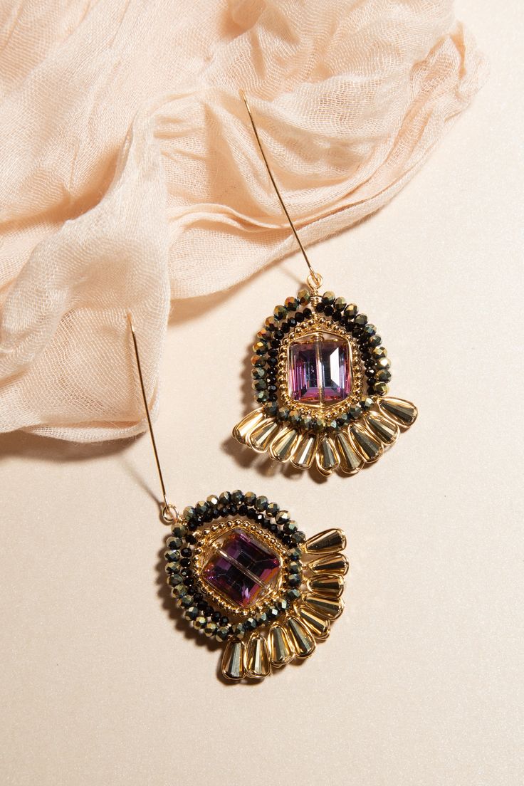 Make a statement with these beautiful handmade Estela Drop Earrings! The elegant, intricate design adds a special touch, and the colorful designs will be sure to stand out at any event. The intricate design adds a unique sophistication, while the dazzling colors will be sure to turn heads - the perfect accessory for any occasion. Details Size: 2.75" H x 1.25" W Elaboration Time: 2.5 hours Material: Faceted crystals Metal: gold plated, hypoallergenic, nickel free Technique: Herringbone technique The Dazzling, Bridal Designs, Faceted Crystal, 5 Hours, Intricate Design, Custom Items, Herringbone, Diy Jewelry, Red And Blue