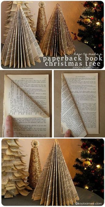 the instructions for how to make an origami christmas tree with books on it