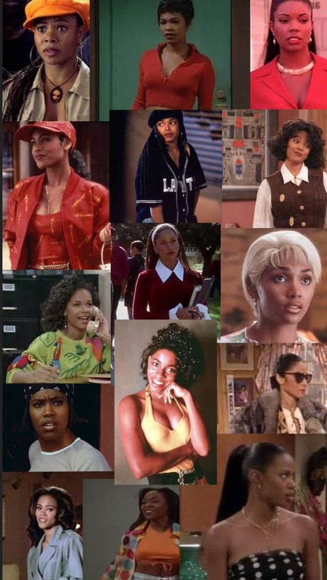 90s Black Beauty Aesthetic, 90s Black Sitcoms, Iconic Black Movie Characters, Black Characters Tv Shows, 90s Iconic Looks Black Women, Black Women 90s Outfit, Black Tv Characters, Black Sitcoms Outfits, Black Movie Characters Costumes