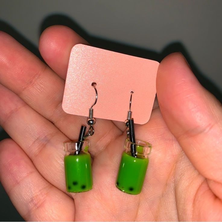 Brand New. Green Boba Drink Cup Earrings. Boba Drink, Nautical Earrings, Cocktail Earrings, Round Dangle Earrings, Cross Earrings Studs, Mini Earrings, Vintage Style Earrings, Bee On Flower, Clover Earrings