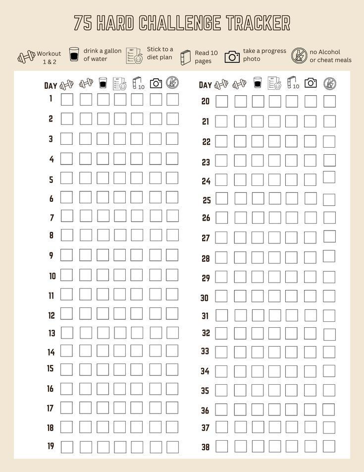 habit tracker for notion 75 Hard Workout Ideas, 75 Hard Challenge Tracker Free Printable, Workout Tracker Printable Free, Habit Tracker Notion, Tracker Printable Free, Workout Tracker Printable, Gym Planner, 75 Hard Challenge, Fitness Planner Free