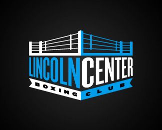 the lincoln center boxing club logo on a black background with blue and white lettering that reads,'lincoln center boxing club '