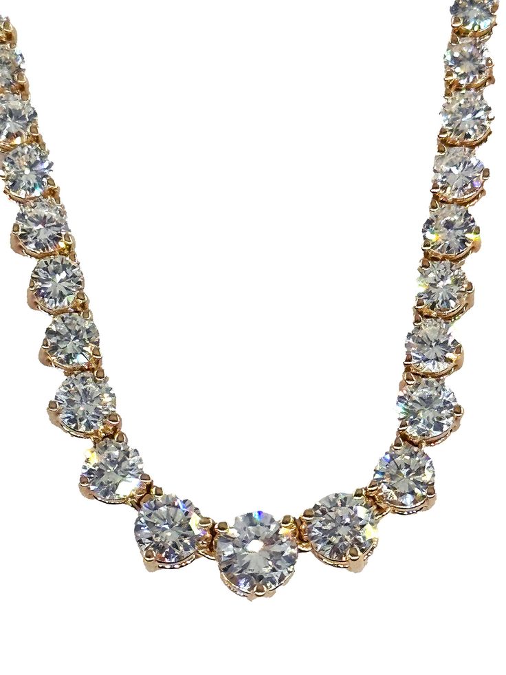 Classic Rivera 9.12ct Graduated Round Diamond Tennis 14k Yellow Gold Estate Vintage Necklace An Amazing Estate Diamond 14k Yellow gold (stamped) Tennis Necklace with 153 Round Brilliant Diamonds in H-I color, VS-I clarity over all- eye clear. Each lovely round diamond is carefully set in 3 prongs. Estimated total weight of the diamonds is 9.12ctw.The length of the necklace is 17 inches; width – from 1.70mm to 5.0mm. The weight of the necklace is 19.20grams. Beautifully made, flexible with grate Vintage Diamond Necklace, Victorian Engagement Rings, Diamond Tennis Necklace, Engagement Sets, Deco Engagement Ring, Tennis Necklace, Wedding Jewellery Necklace, Vintage Band, Gemstone Engagement Rings