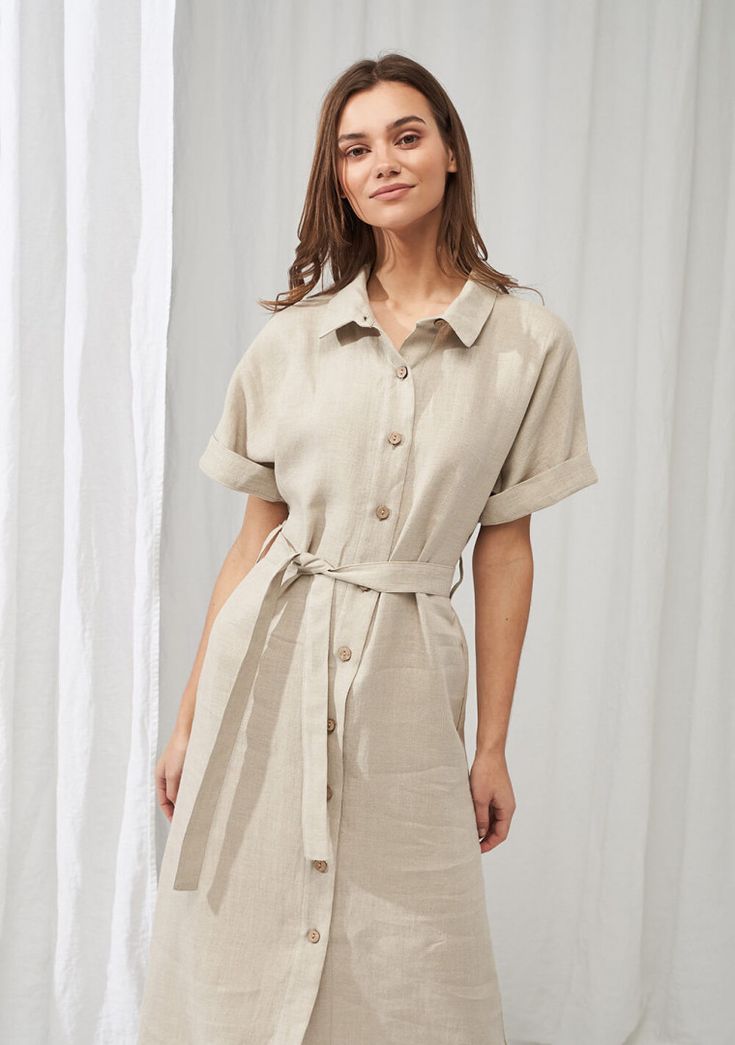 Linen short sleeve shirt dress Asuna 2 Short Sleeve Shirt Dress, Linen Wrap Dress, Travel Capsule Wardrobe, Linen Short Sleeve, Linen Shirt Dress, Short Sleeve Dress Shirt, Kimono Sleeves, Linen Short, Dress Cotton