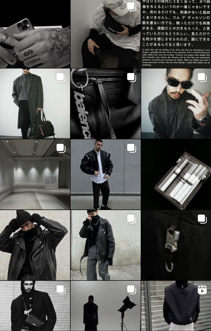 a collage of photos with men in black and white clothing, one wearing sunglasses