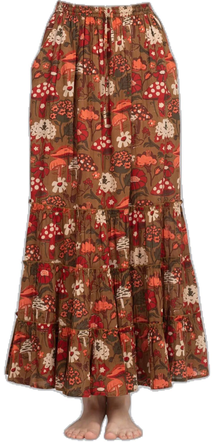 Hippie Tiered Floral Print Skirt, Hippie Floral Print Tiered Skirt, Hippie Tiered Skirt With Floral Print, Hippie Floral Print Flowy Skirt, Fall Bohemian Floral Print Skirt, Bohemian Floral Print Fall Skirt, Fall Bohemian Skirt With Floral Print, Flowy Brown Floral Print Skirt, Brown Flowy Floral Print Skirt