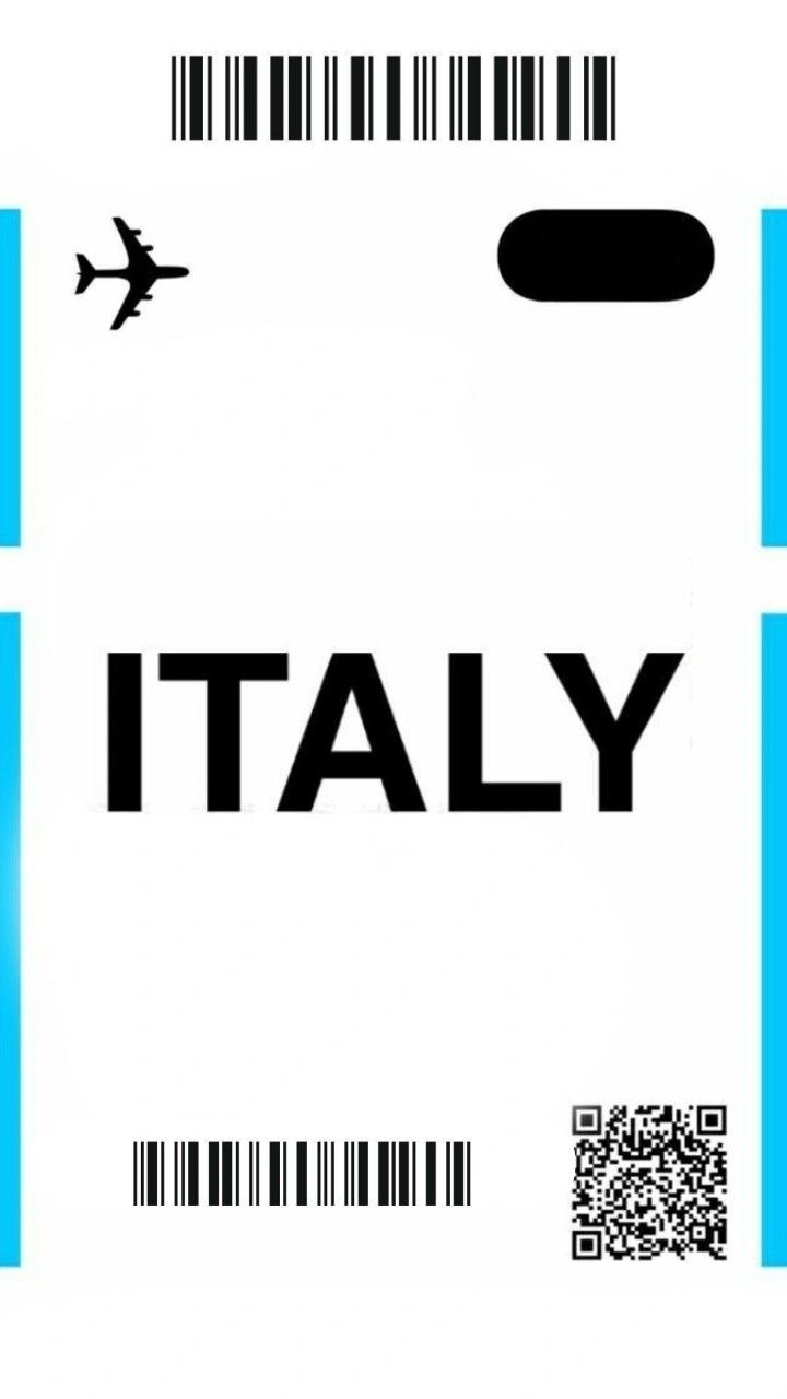 a barcode with the word italy on it and an airplane in the sky above