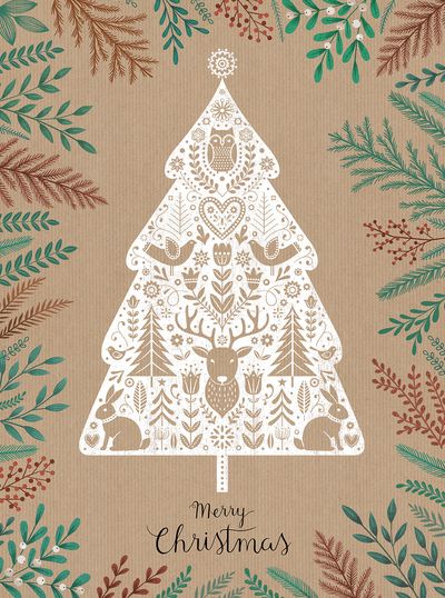 a christmas card with an image of a tree