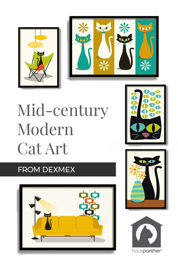 the cover of mid - century modern cat art from dexmex, featuring cats in various frames