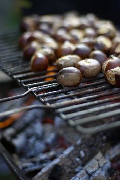 chestnuts are cooking on the grill and being grilled