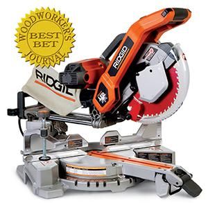 an orange and black miter saw on a white background with the best award seal