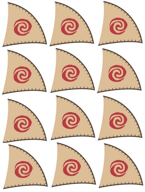 a set of twelve red and white rulers with spirals on them, all in different sizes