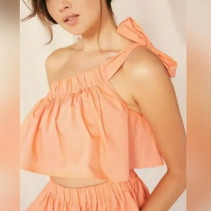 Nwt Free People Made For Sunny Days Coral Shoulder Tie Top Brand: Free People Size: S Condition: New With Tags Color: Coral Style: One Shoulder Crop Top Summer Cotton One Shoulder Crop Top, Spring One-shoulder Cotton Crop Top, One Shoulder Cotton Crop Top For Spring, Shoulder Tie Top, Dressy Clothes, Baby Dior, One Shoulder Crop Top, Drawstring Neckline, Tie Skirt