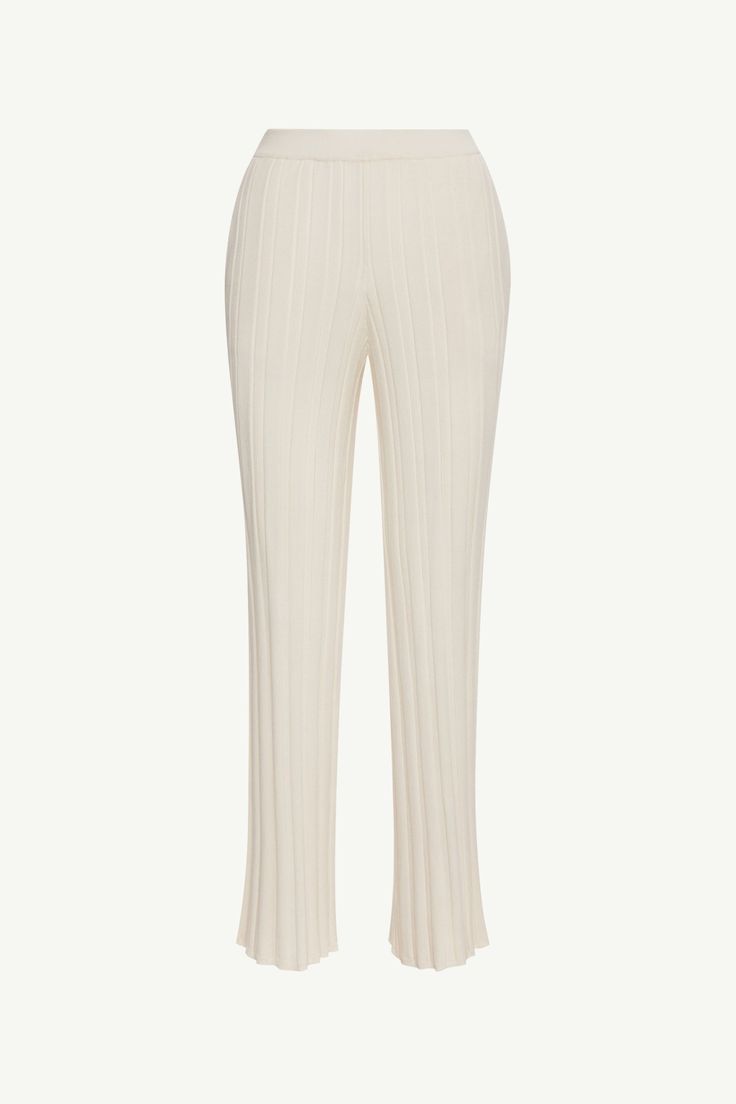 Becca Knit Ribbed High Waist Pants Clothing Veiled Stretch Ribbed Bottoms, Fitted Ribbed High-waisted Pants, Solid Ribbed Full-length Pants, Stretch Ribbed Pants For Work, Solid Color Ribbed Full Length Pants, Full-length Solid Ribbed Pants, Full Length Solid Ribbed Pants, Solid Ribbed Trousers, Fitted Full-length Ribbed Pants