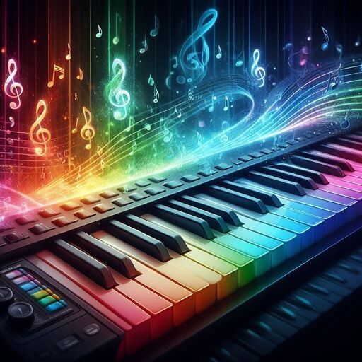 an electronic keyboard with musical notes on it